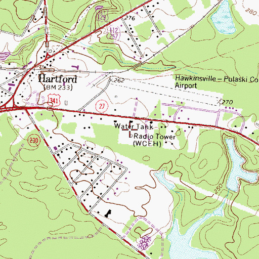 Topographic Map of WCEH-FM (Hawkinsville), GA