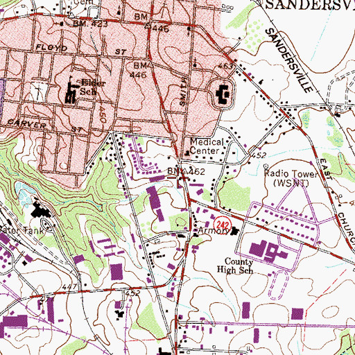 Topographic Map of WSNT-FM (Sandersville), GA