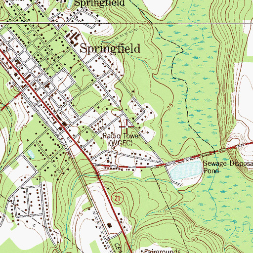 Topographic Map of WGEC-FM (Springfield), GA