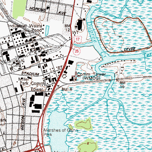 Topographic Map of WMOG-FM (Saint Simons Island), GA