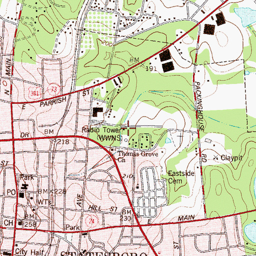 Topographic Map of WMCD-FM (Statesboro), GA
