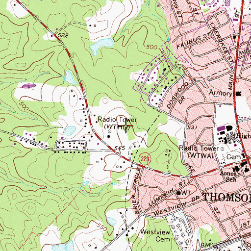 Topographic Map of WTHO-FM (Thomson), GA