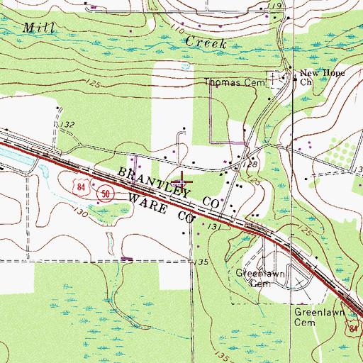 Topographic Map of WWUF-FM (Waycross), GA
