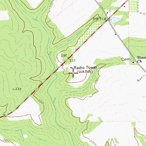 Topographic Map of WABW-TV (Pelham), GA
