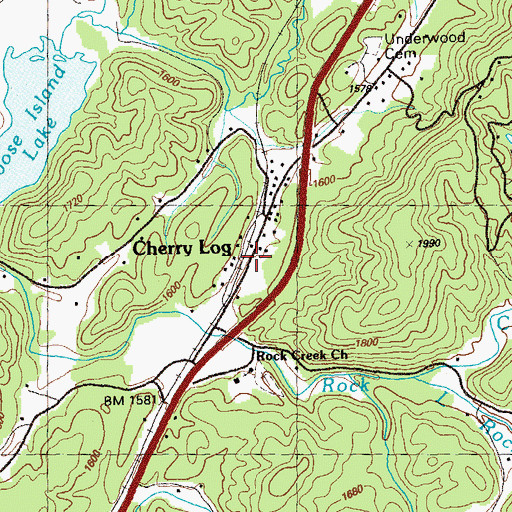 Topographic Map of Cherry Log Post Office, GA
