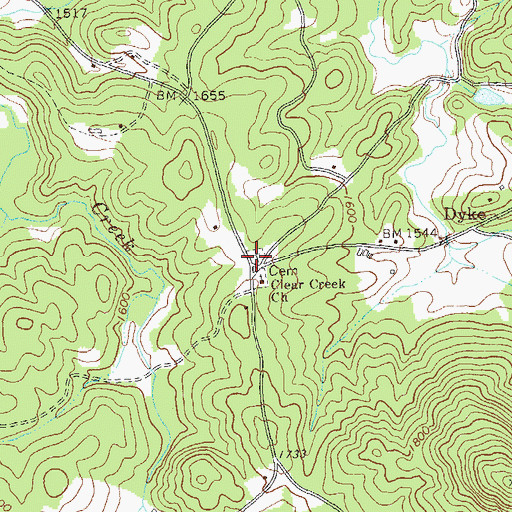 Topographic Map of Clear Creek Baptist Church Cemetery, GA