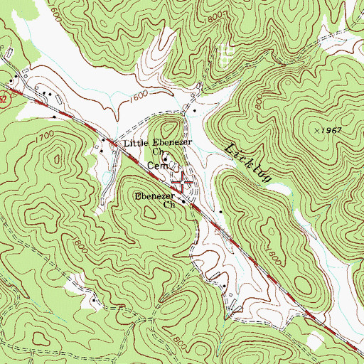 Topographic Map of Ebenezer Baptist Church Cemetery, GA