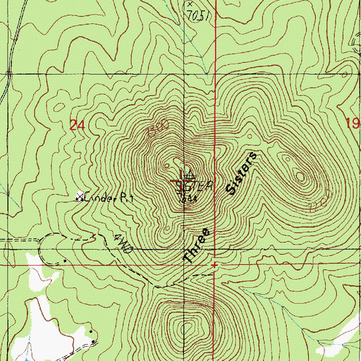 Topographic Map of Three Sisters, AZ