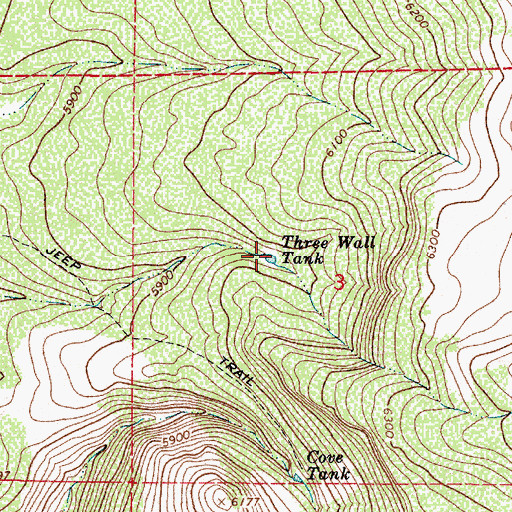 Topographic Map of Three Wall Tank, AZ