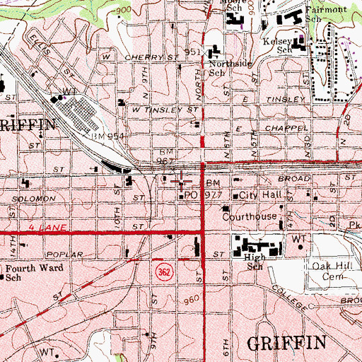 Topographic Map of Eighth Street Baptist Church, GA