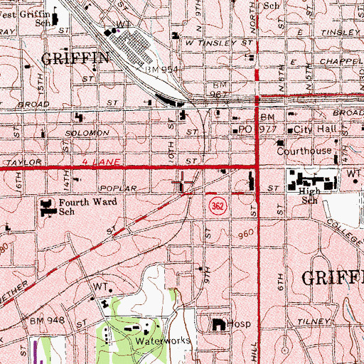 Topographic Map of First Christian Church, GA