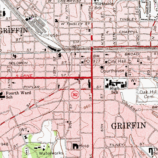 Topographic Map of First Presbyterian Church, GA