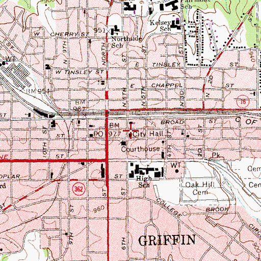 Topographic Map of Griffin City Hall, GA