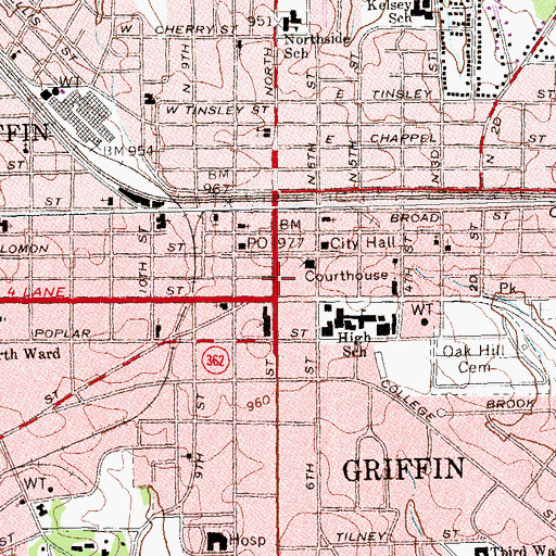 Topographic Map of Griffin Commerical Historic District, GA