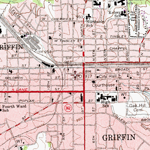 Topographic Map of Griffin Post Office, GA