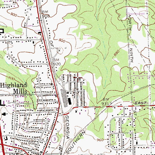 Topographic Map of Highland Mills School (historical), GA