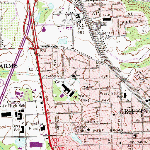 Topographic Map of Oak Hill Baptist Church, GA