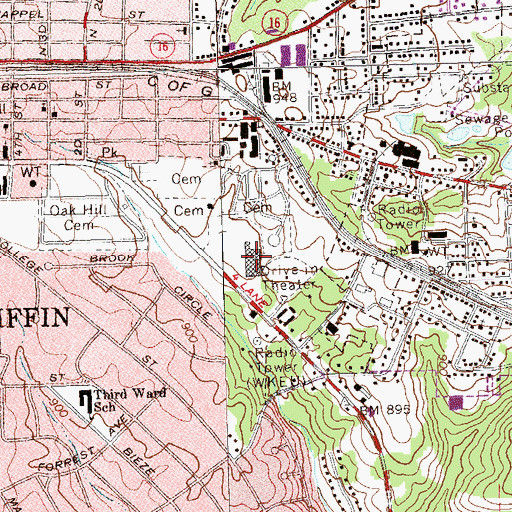 Topographic Map of Oxford Village Shopping Center, GA