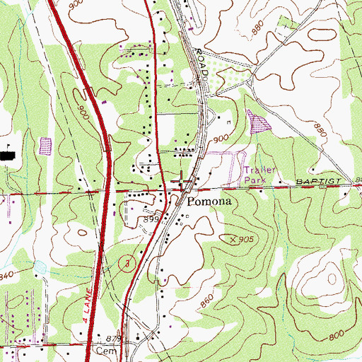 Topographic Map of Pomona Baptist Church, GA