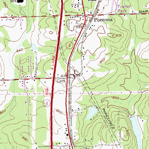Topographic Map of Pomona United Methodist Church, GA