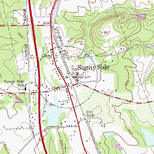 Topographic Map of Sunny Side First Baptist Church, GA