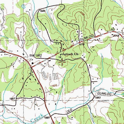 Topographic Map of Antioch Cemetery, GA