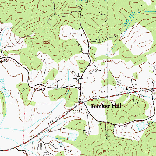 Topographic Map of Bunker Hill Church, GA