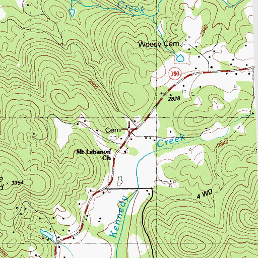 Topographic Map of Mount Lebanon School (historical), GA