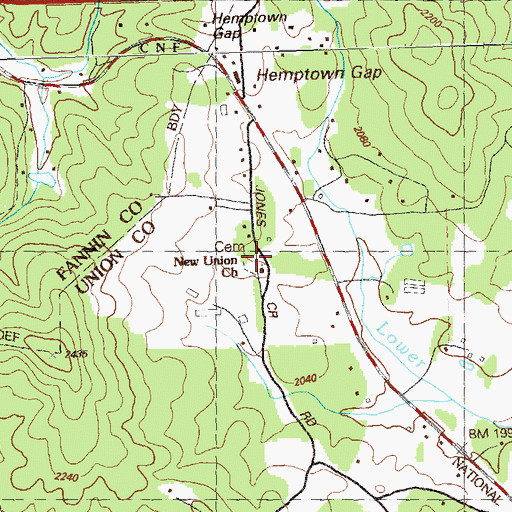 Topographic Map of New Union Cemetery, GA
