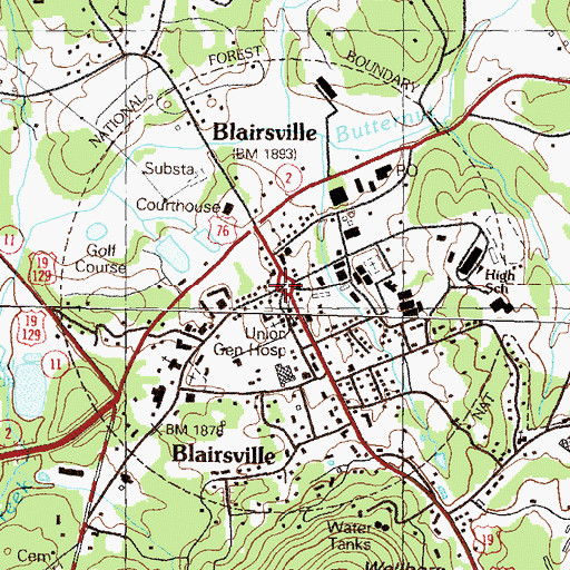 Topographic Map of Old Union County Courthouse, GA