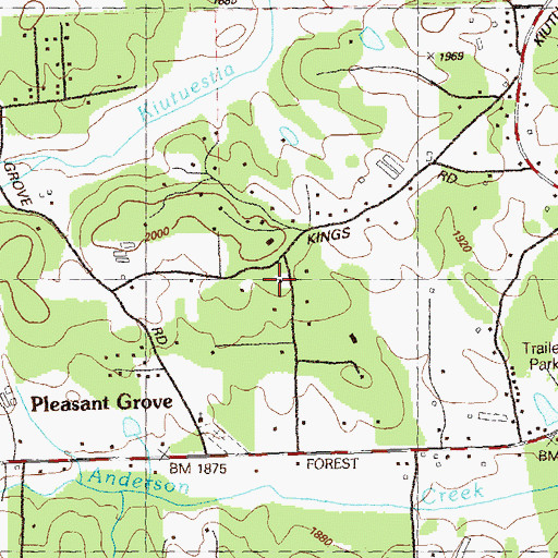 Topographic Map of Pleasant Grove School (historical), GA