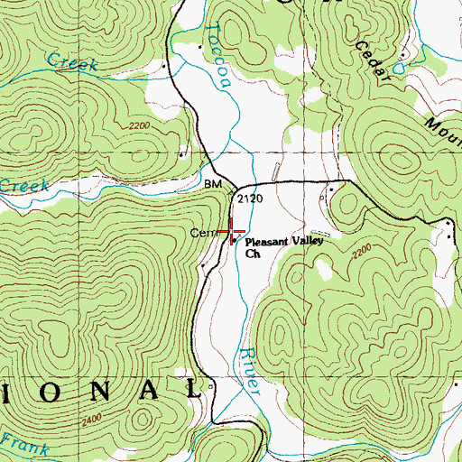 Topographic Map of Pleasant Valley Cemetery, GA