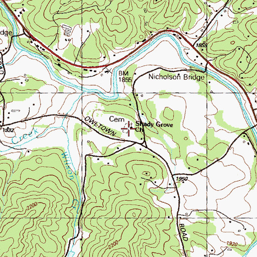 Topographic Map of Shady Grove Cemetery, GA