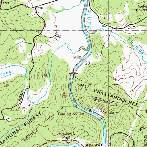 Topographic Map of Thompson Bridge (historical), GA