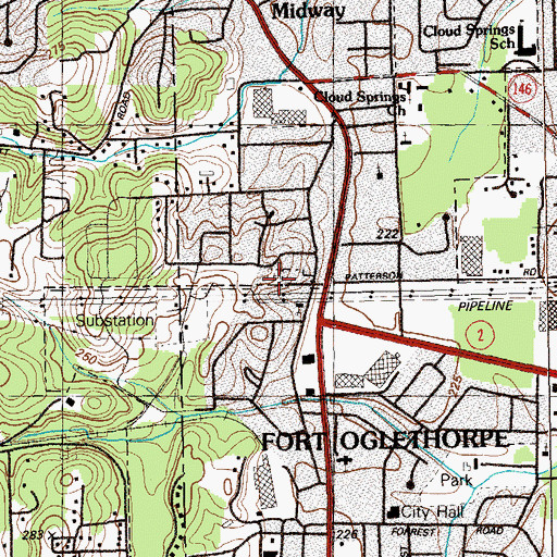 Topographic Map of Cloud Springs Cemetery, GA