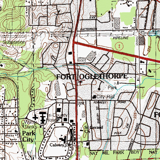 Topographic Map of First Baptist Church of Fort Oglethorpe, GA