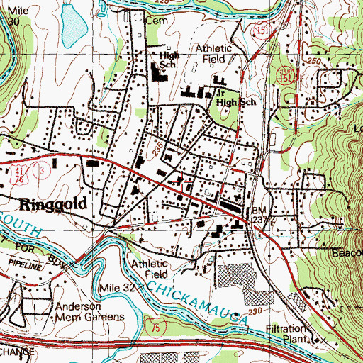 Topographic Map of First Baptist Church of Ringgold, GA