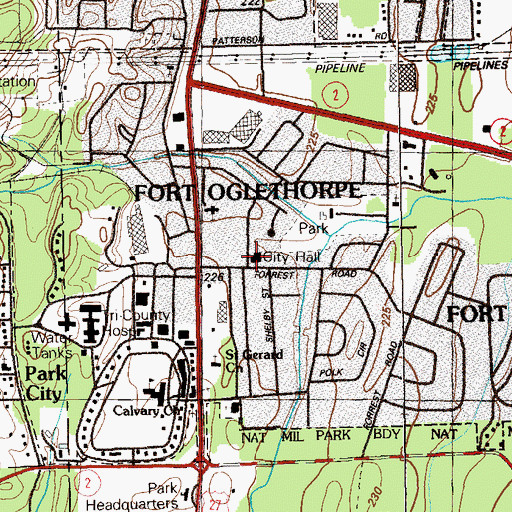 Topographic Map of Fort Oglethorpe City Hall, GA