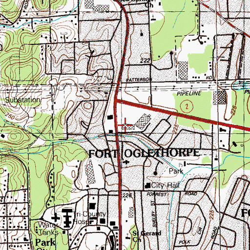 Topographic Map of Fort Oglethorpe Square Shopping Center, GA