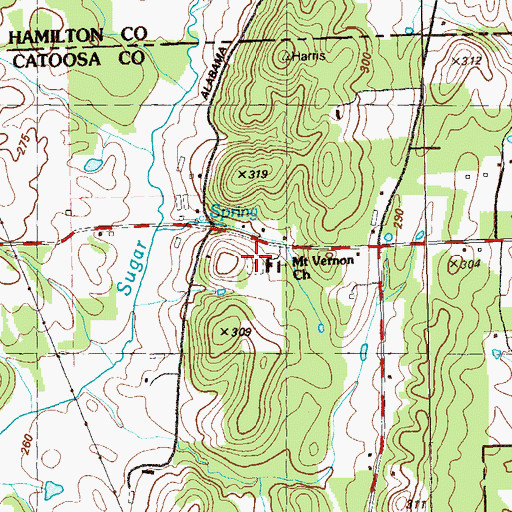 Topographic Map of Mount Vernon Cemetery, GA