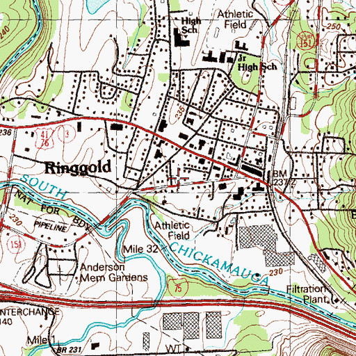 Topographic Map of Old Ringgold Cemetery, GA