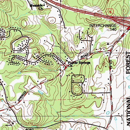 Topographic Map of Poplar Springs, GA