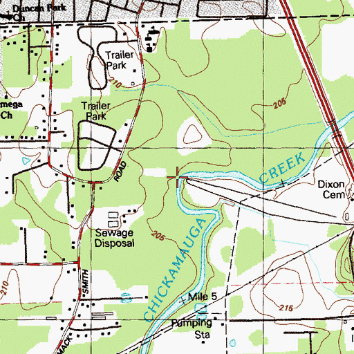 Topographic Map of Ringgold Bridge (historical), GA
