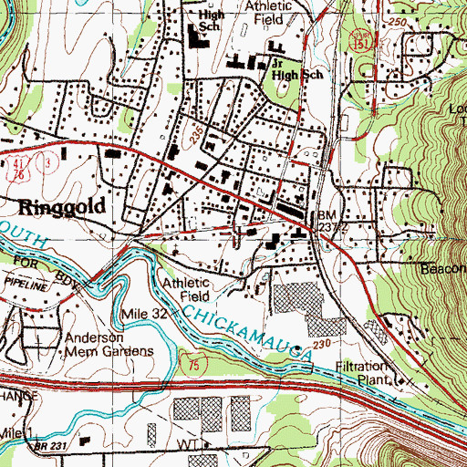 Topographic Map of Ringgold Post Office, GA