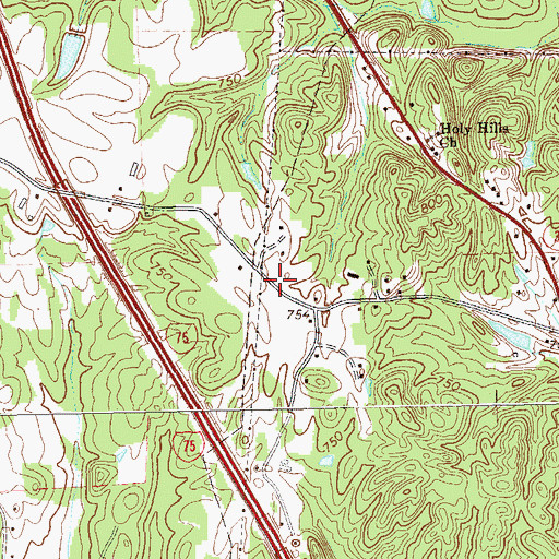 Topographic Map of Beulah Land Church, GA