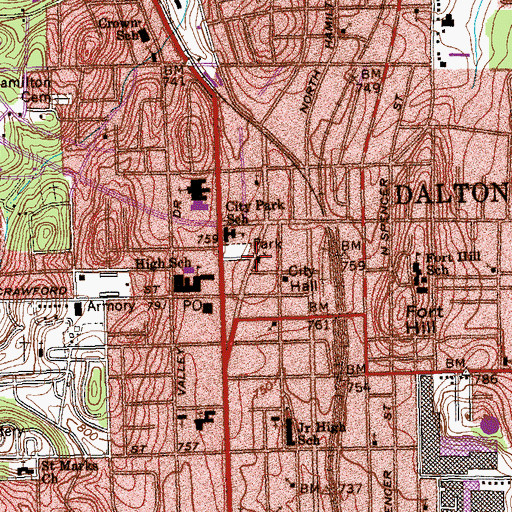 Topographic Map of Central Church of Christ, GA