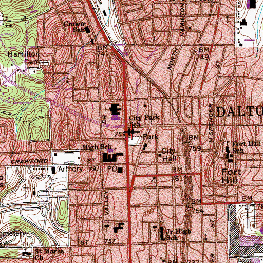 Topographic Map of Crawford High School (historical), GA