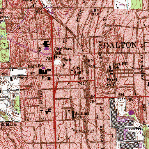 Topographic Map of Dalton Commercial Historic District, GA