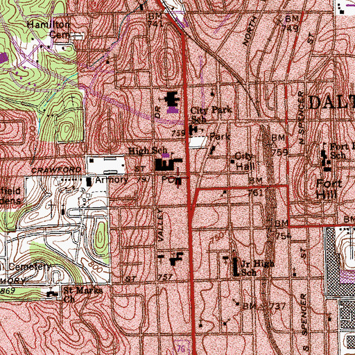 Topographic Map of Dalton Post Office, GA
