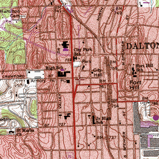 Topographic Map of Dalton Public Library, GA